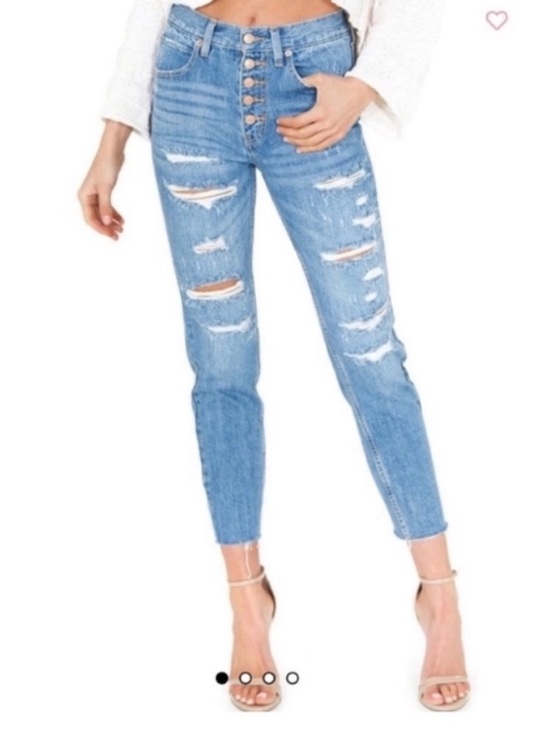 Free People Denim - Free People We The Free Blossom High Rise distressed button fly jeans size 29